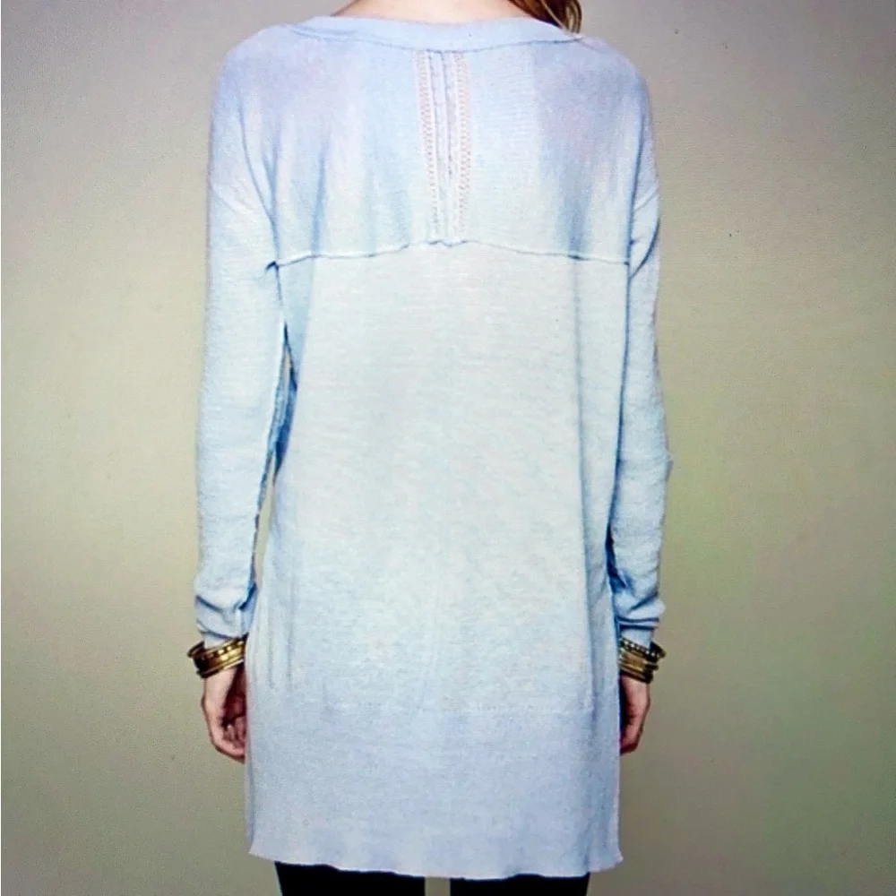 Free People Lace Road Tunic Sweater Pastel Blue